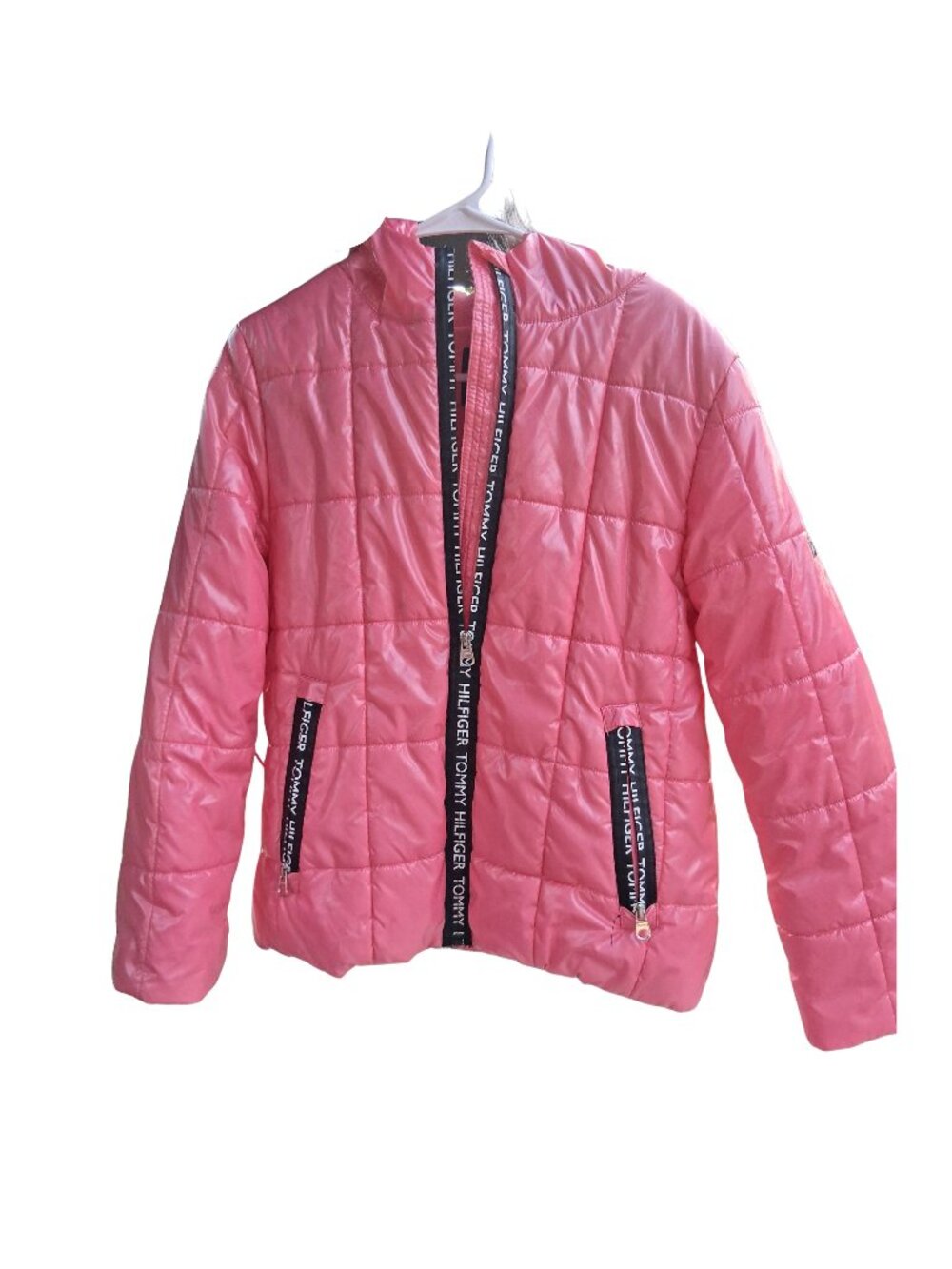 Tommy Hilfiger Puffer Jacket Girls Size 16 Faux Fur Hoodie Hood Coat Pink